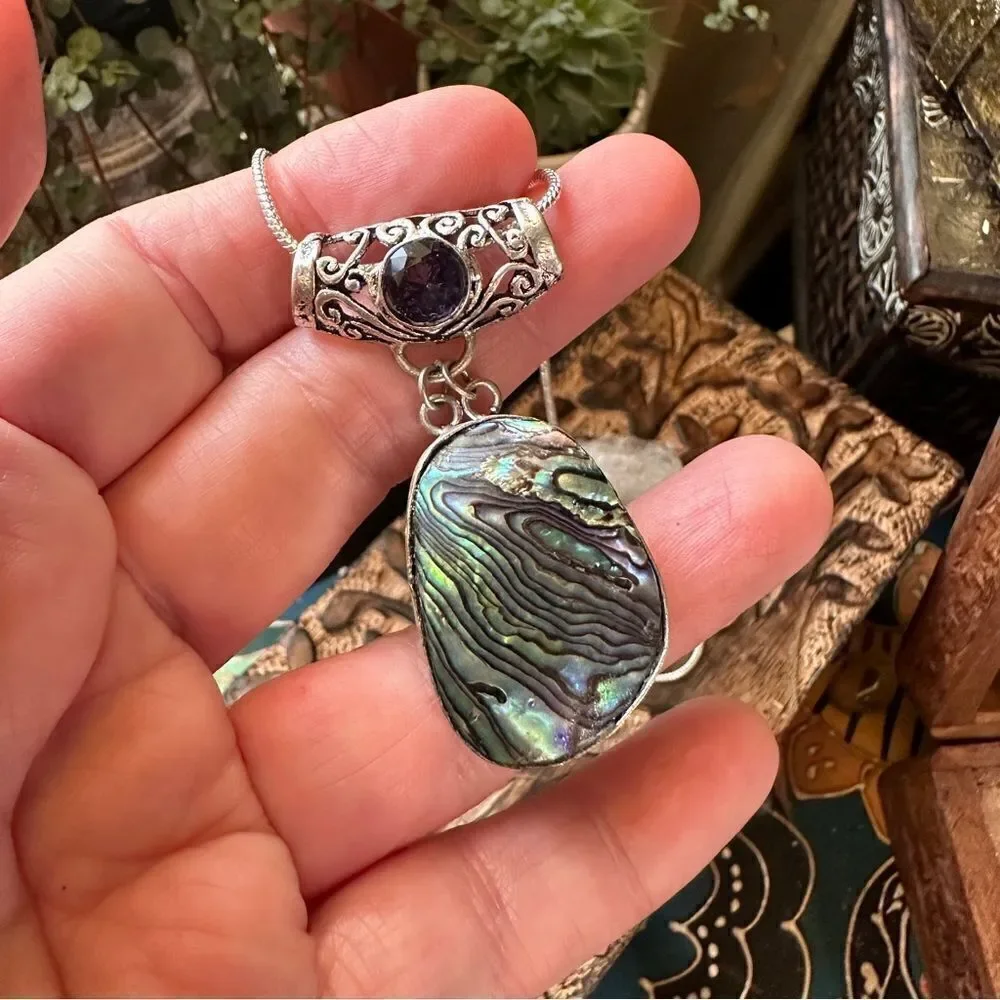 Abalone & Amethyst Gemstone Necklace